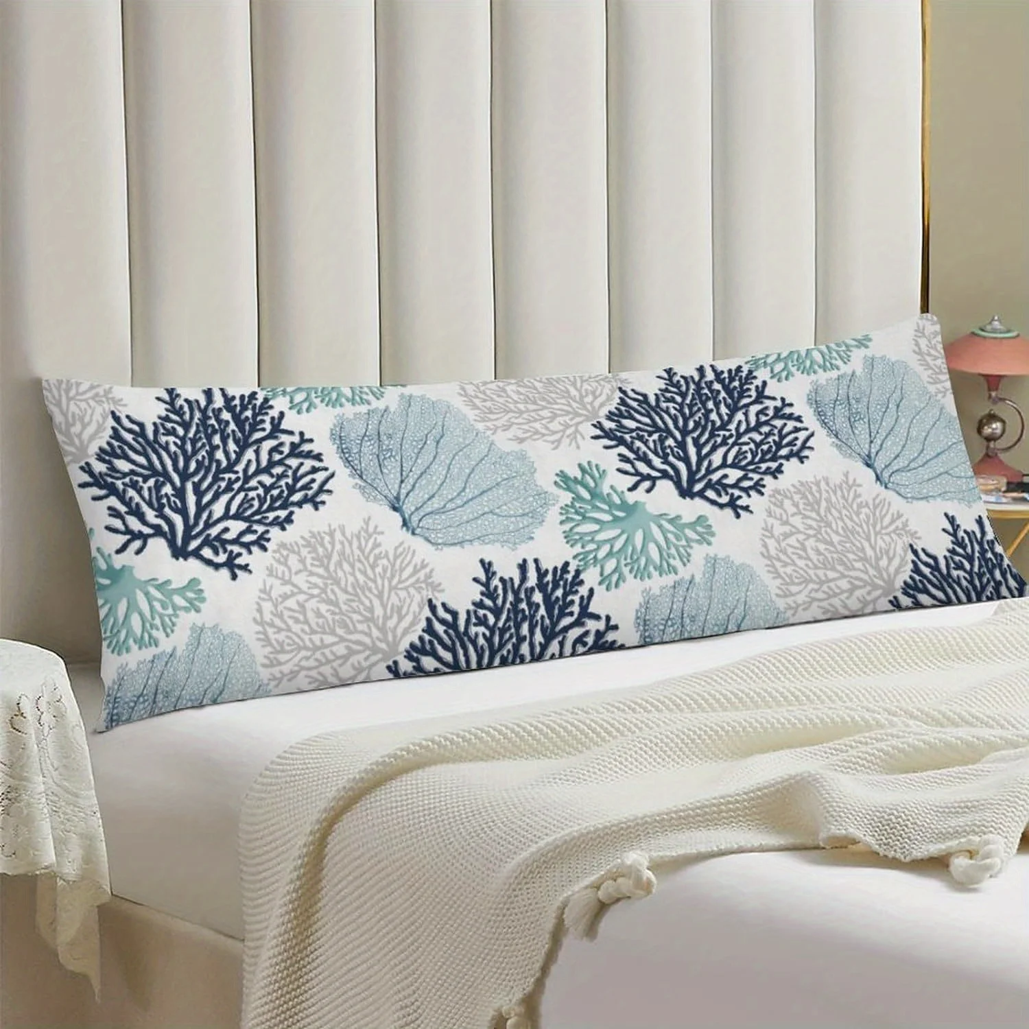 Ocean Marine Coastal Body Pillow Cover, Vintage Nautical Blue Coral Design, Soft Rectangle Bed Pillowcase with Zipper