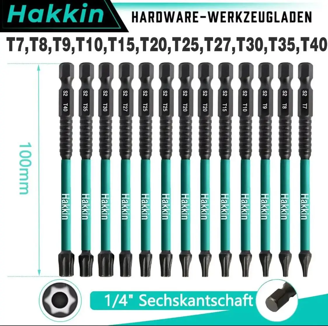 

Набор из 13 бит Torx, устойчивых к несанкционированному доступа — ударопрочные звездочки безопасности (T5–T40) с шестигранным хвостовиком 1/4 дюйма и длина 100 мм.