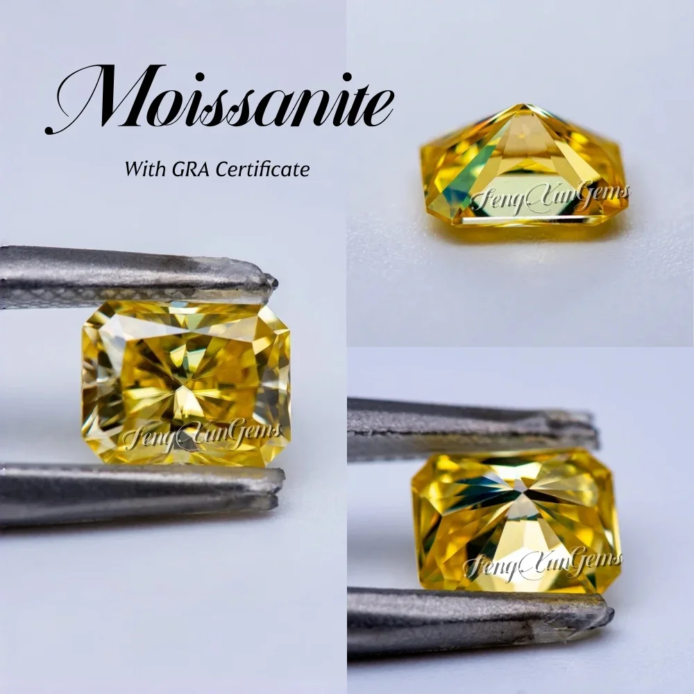 

Lemon Yellow Loose Moissanite Stone Lab Grown diamond Radiant cut 0.4~5.0ct Fine Gemstone For Jewelry Inlay With GRA Certificate
