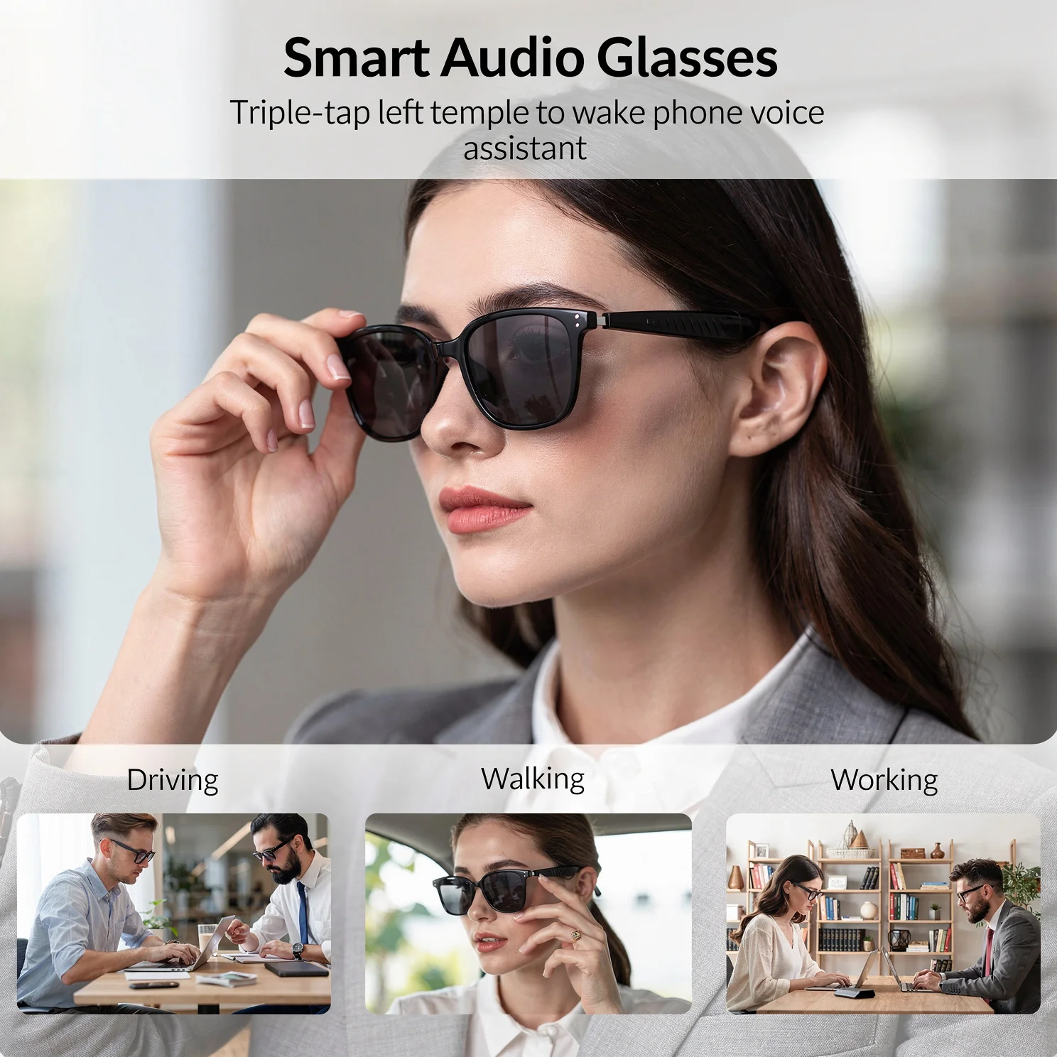 SENBONO 2026 AI Translation Smart Audio Glasses feor Men 100+ Languages Translator Bluetooth Call Music Play Sunglasses for Men image 6