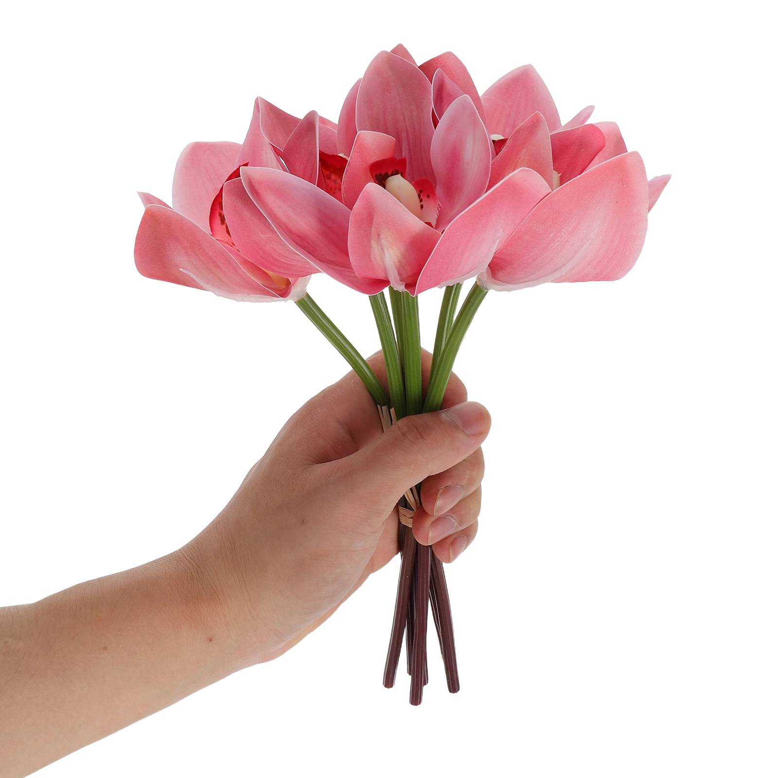 

12Pcs Faux Cymbidium Orchid Bouquet Pink Artificial Flowers Indoor Decoration Wedding Party Table Centerpiece Home Decor