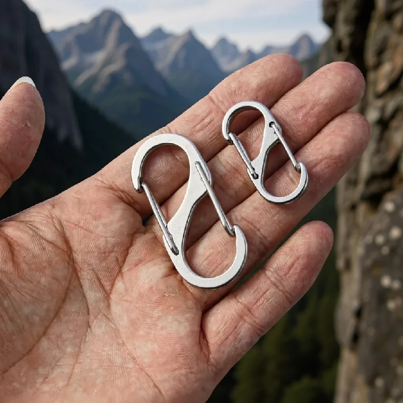 5pcs 304 Stainless Steel Large Load-Bearing Keychain Double Head Quick Hanging Mountaineering Buckle 8-Shaped Key Ring