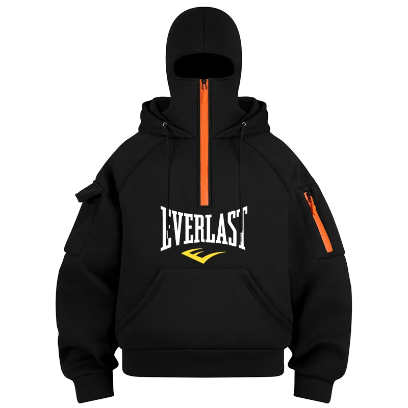 

Мужская повседневная толстовка с капюшоном, много карманов, спортивная, с длинным рукавом, с принтом, теплая, на молнии до середины груди, для фитнеса, хорошая