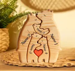 Puzzle d'art en bois familial ours avec cœur, décoration de Noël, cadeaux d'anniversaire chauds, décoration d'intérieur pour adultes et enfants