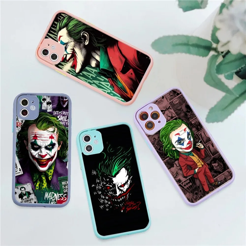 Clown Buffoon J-Joker Phone Case for iPhone 14 11 12 13 Mini Pro Max 8 7 Plus X XR XS MAX Translucent Matte Cover