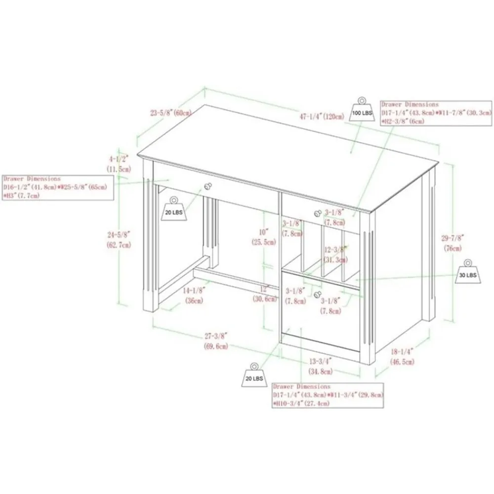 เฟอร์นิเจอร์โต๊ะคอมพิวเตอร์ไม้สีขาวดีลักซ์พร้อมฮัทช์ 40" x 24" x 48"