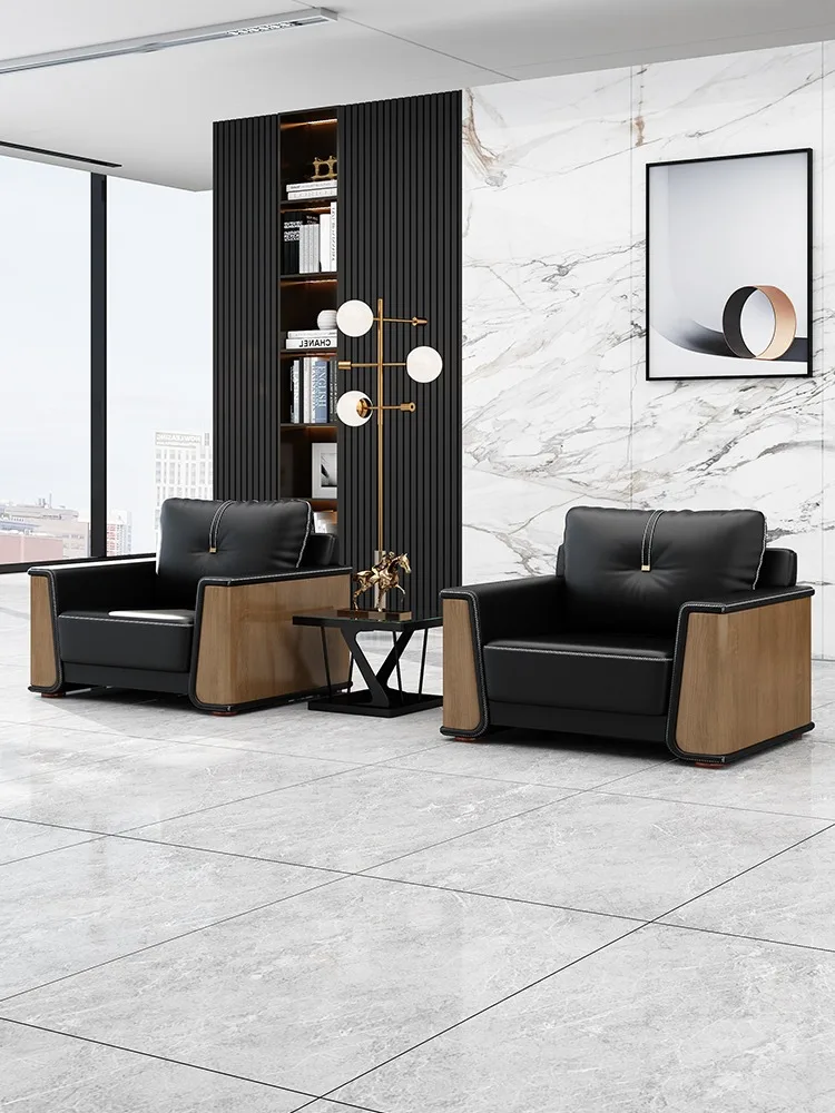 Office sofa Simple modern business reception set three leather meeting office sofa