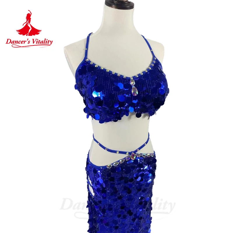 Belly Dance Costumes Set for Women Sequins Bra Top+long Skirt 2pcs Oriental Competiton Suit Custom Adult Child Bellydance Wear