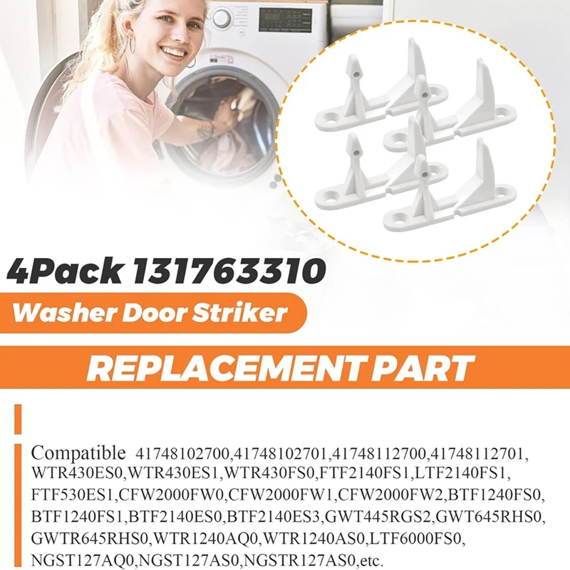 131763310 와셔 문짝 스트라이커 교체 부품, Frigidaire Kenmore 와셔에 적합, 131763300 AP3580441 4 팩