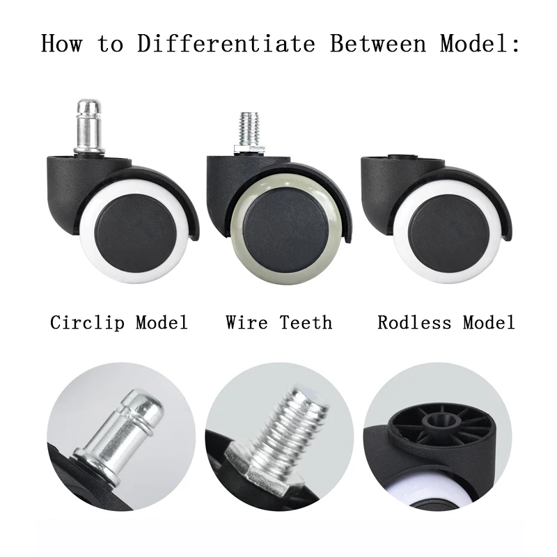 Rodízio giratório universal de 2 polegadas, 5 peças, substituição de cadeira de jogos, cadeira de escritório, rolos de carrinho, ferragens de móveis