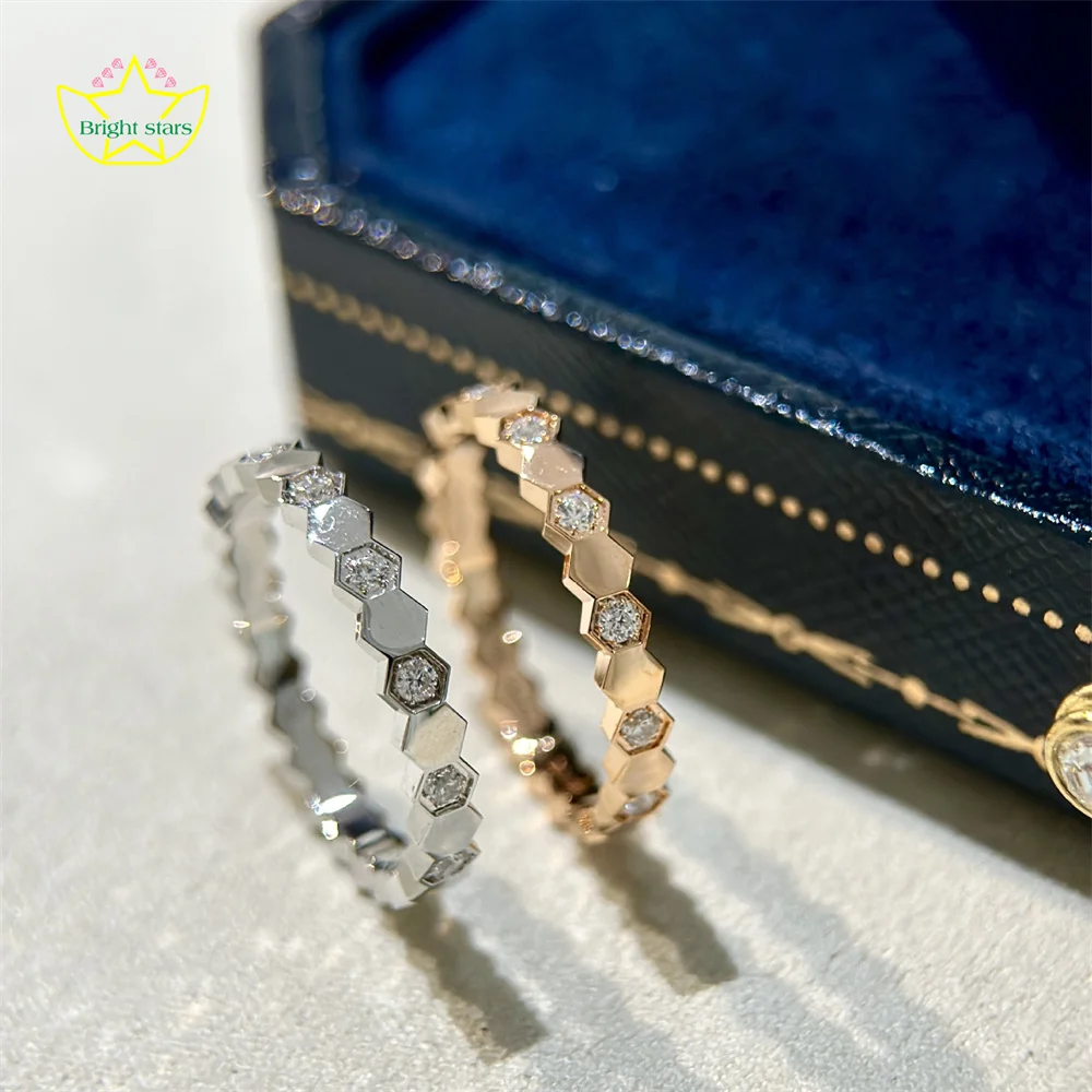 

Bright Stars S925 pure silver ring honeycomb half-diamond ring versatile stackable lightweight luxury style ring