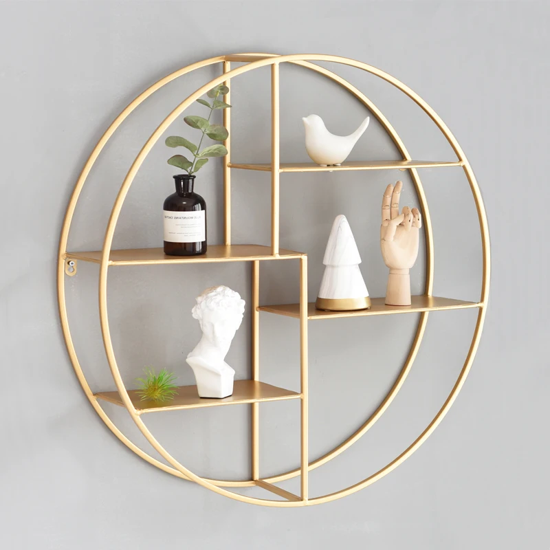 Nordic luxury simple creative living room wall shelf wall decoration wrought iron gold wall hanging