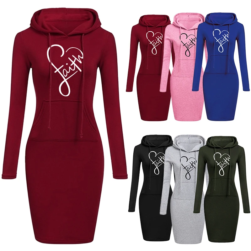 

The latest women's slim fit dress long sleeved pullover hoodie dress autumn and winter casual slim fit sweater hoodie dress