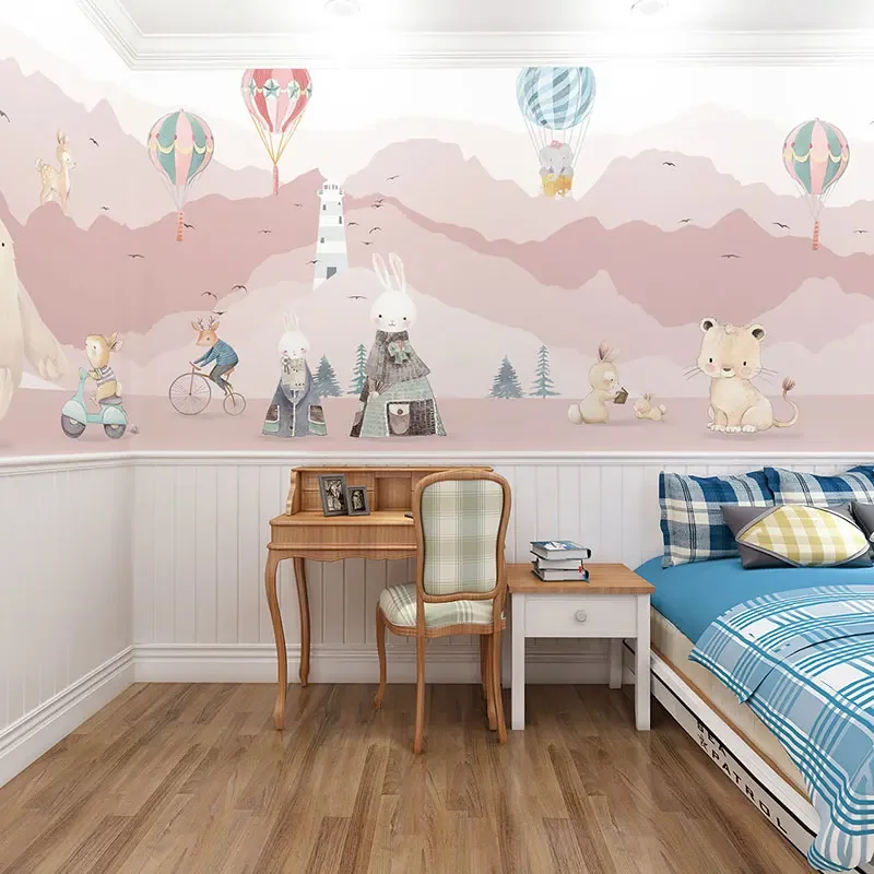 

custom Cartoon rabbit background wall wallpaper for children's princess room wall cloth girl wallpaper bedroom mural Stickers