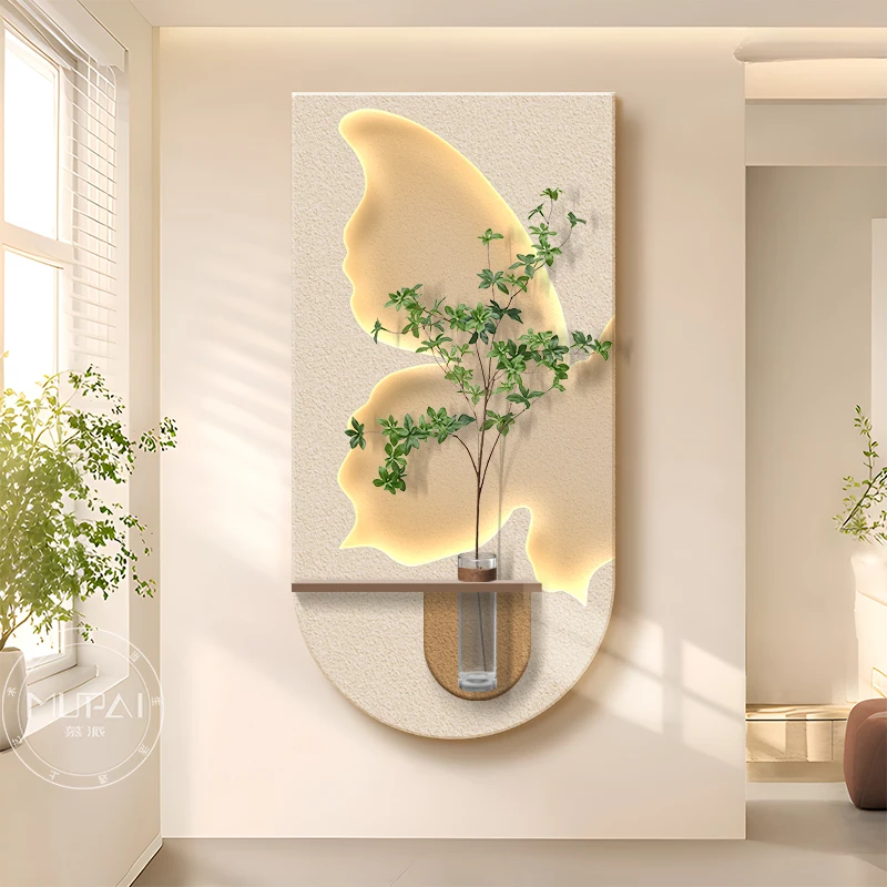

Vase green plants enter the entrance decorative painting cream wind corridor aisle hanging painting landscaping living room back