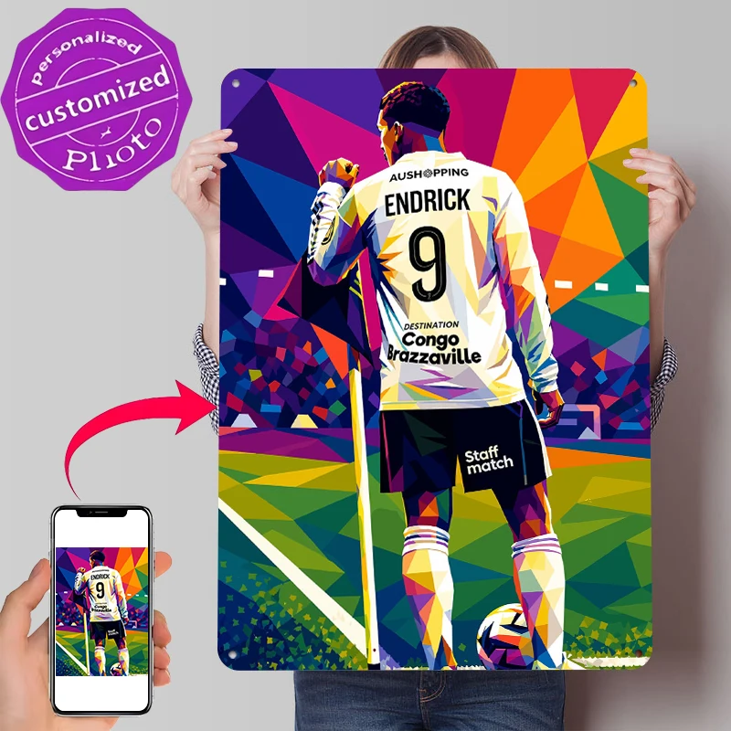Endrick Fußballspieler Pop-Art Blechposter Individualisierte Wandkunst Retro Vintage Metallschilder für Fans Raumdekoration Zuhause Männerhöhle