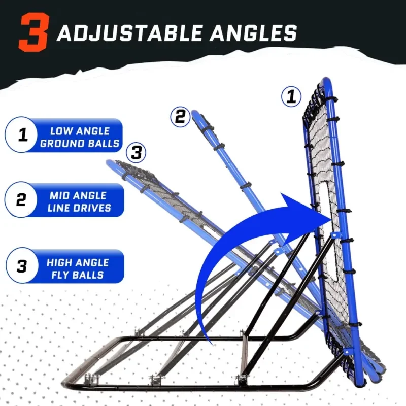 Baseball softball rebound net 3 adjustable angles, sturdy steel frame, tear-resistant HDPE net, tear-resistant mesh net