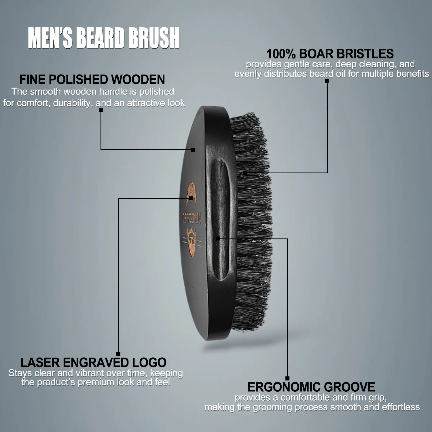 Gracemen Black Beard Kit - Beard Brush & Hair Comb & Stainless Steel Trimming Tool Men's Grooming Tools With Bag