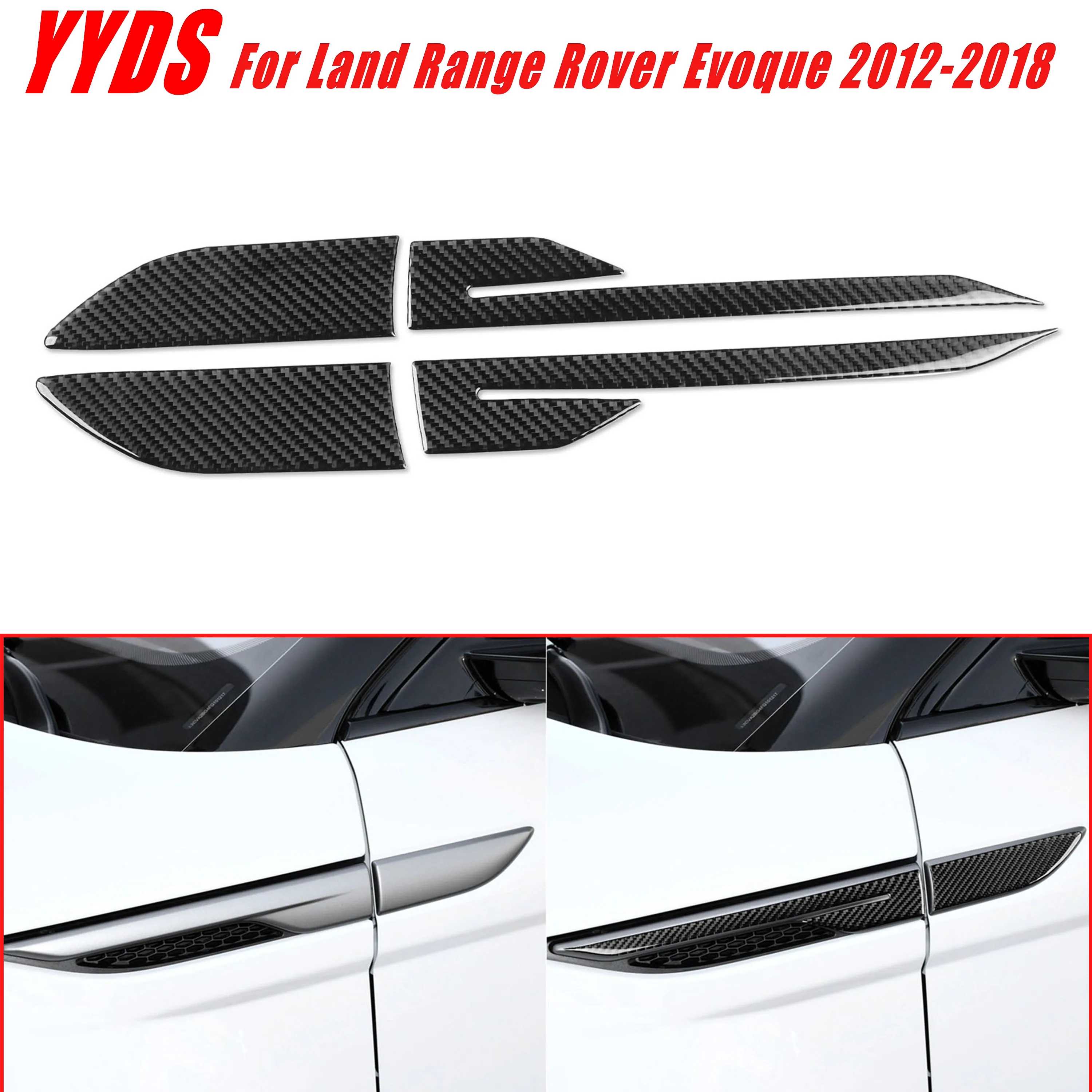 For Range Rover Evoque 2012-2018 Real Soft Carbon Fiber Car Exterior Front Fender Side Air Vent Outflow Grille Intake Trim 4Pcs