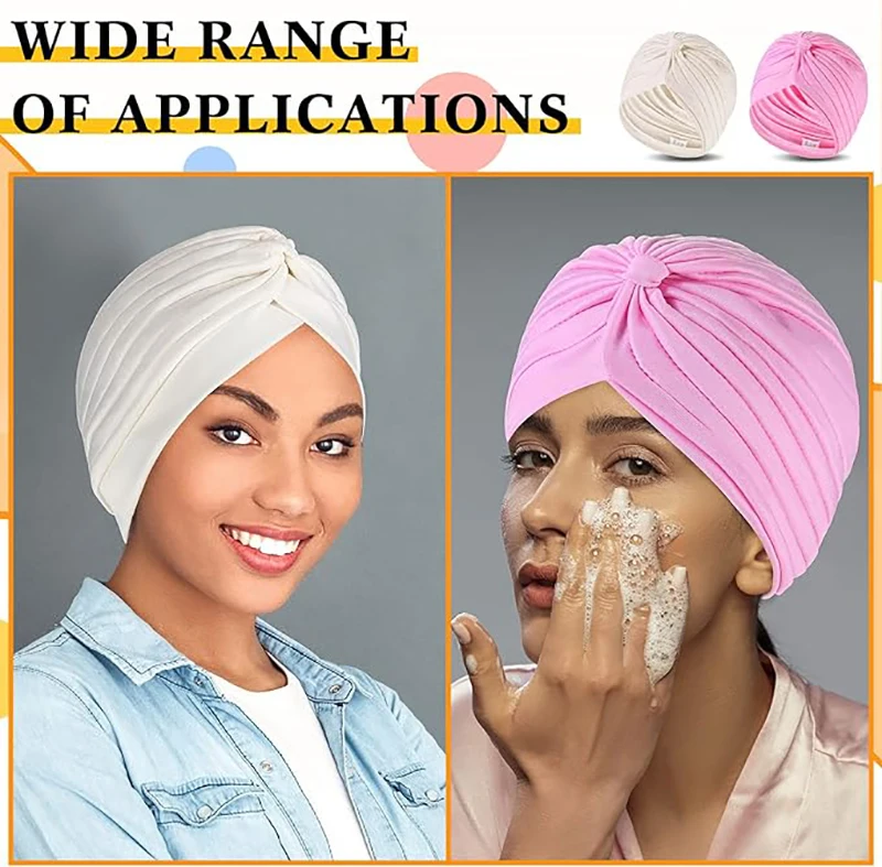 4PCS/LOT Knotted Ruffle Turban Ladies Soft Headscarf Casual Streetwear Female Muslim Hijab Indian Hats Cancer Chemo Cap Turbante