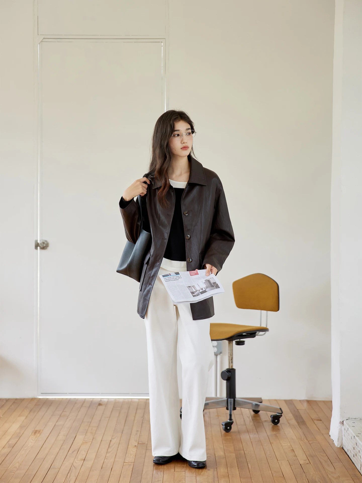 Ginnkee Giacca Vintage in Pelle Marrone con Colletto, da Donna, Autunnale, a Maniche Lunghe, Lunghezza Media, in Pelle PU Color Caffè Scuro, Abbigliamento Esterno