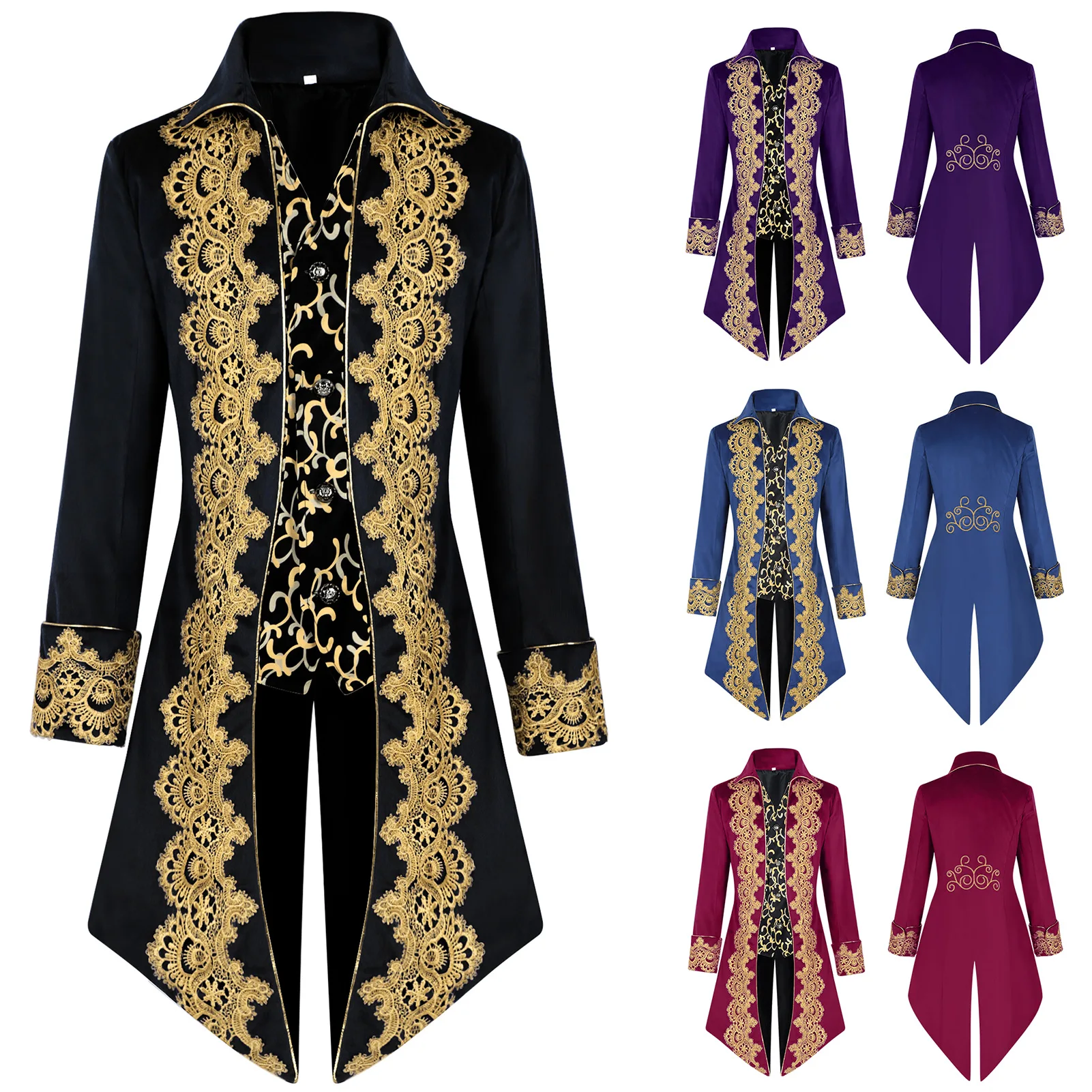

Medieval Embroidery Tailcoat, Multi - color Court Style Jacket for Drama & Halloween Cosplay