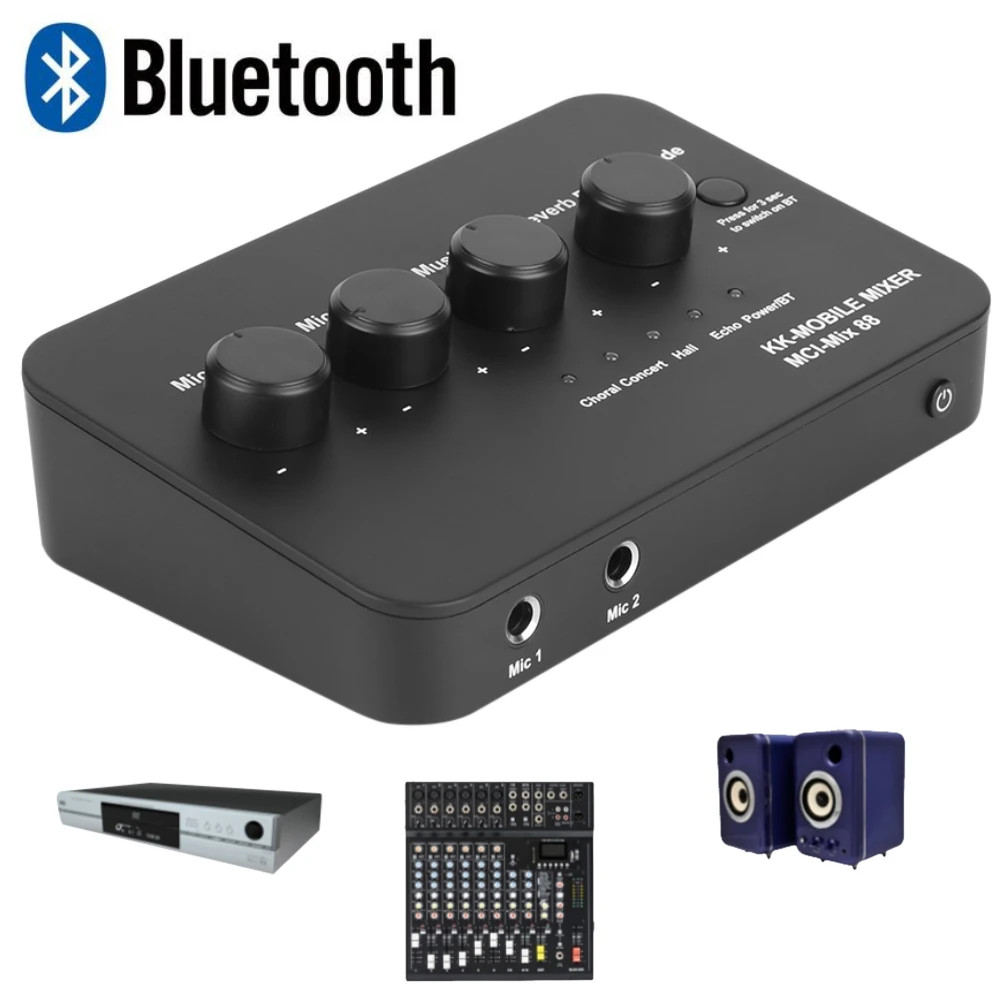 Karaoke Audio Mixer AUX IN/OUT Bluetooth Connection with 2 Mic Inputs Digital Audio Sound Karaoke Machine for TV/PC & Amplifier