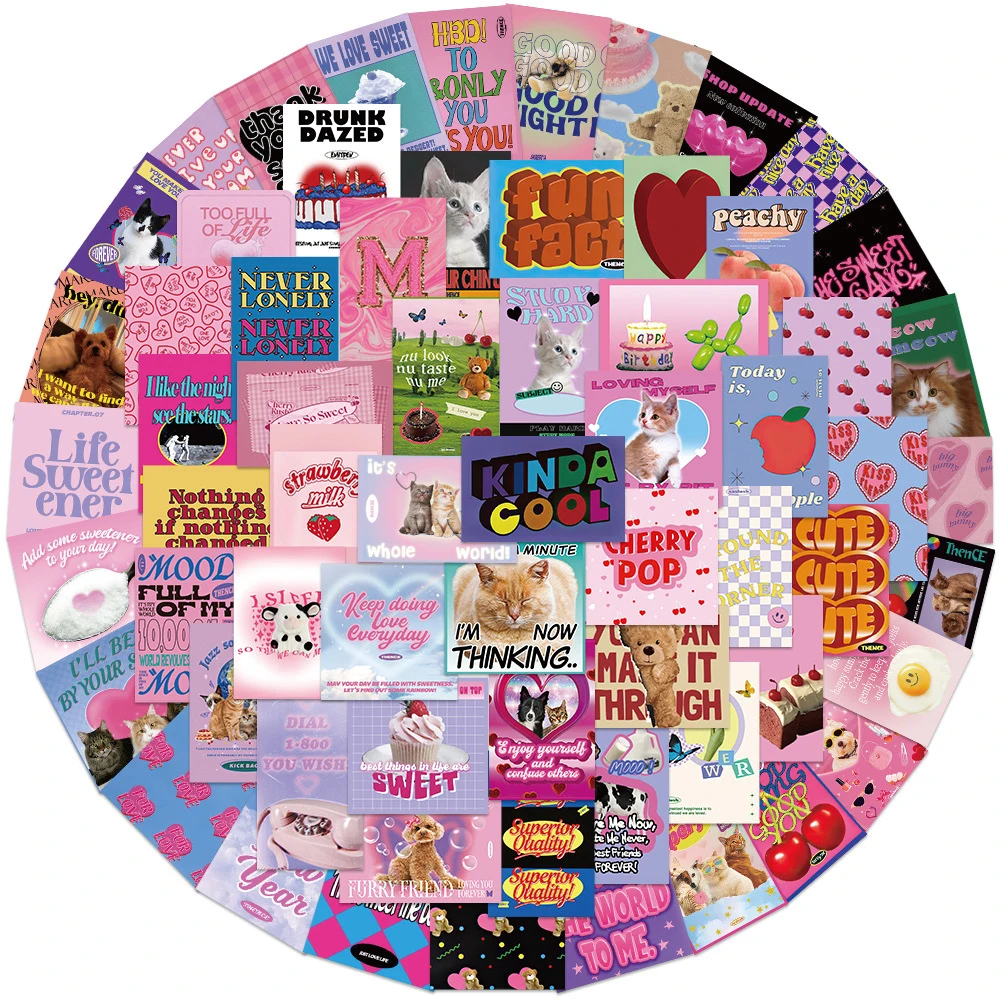 

10/30/65pcs Korean Retro Pink Girl Heart Stickers Cute Ins Style Aesthetic Sticker Scrapbook Luggage Phone Kawaii Decals Packing