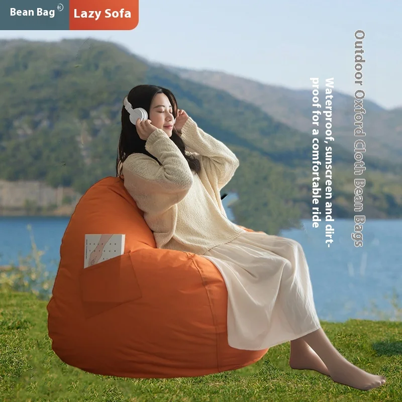 European Modern Single Recliner Bean Bag Sofa Waterproof Tatami Fabric Foldable for Garden Balcony Beach Sun-Protected Set