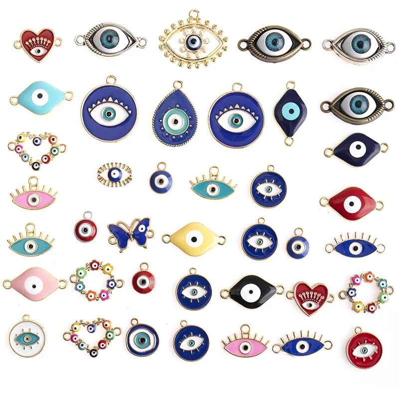 40pcs/lot Mixed Colorful Enamel Eye Connector Charms Pendant DIY Necklace Bracelet For Jewelry Making Accessories