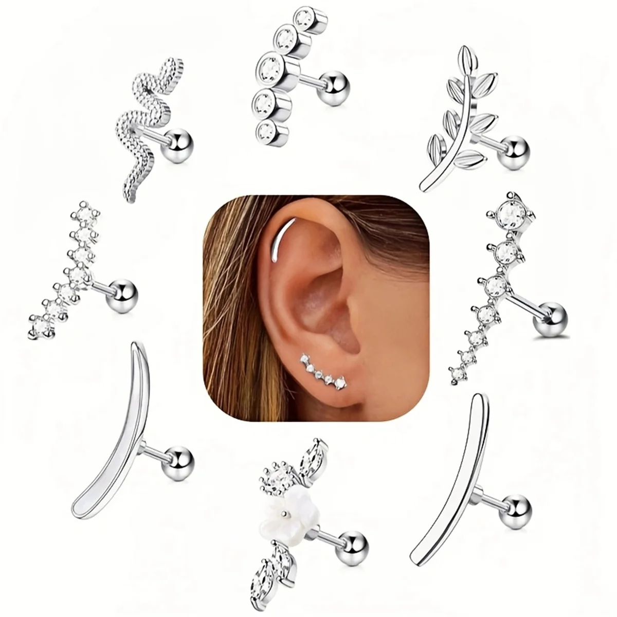 EVISPOL 2Pcs 16G Stainless Steel Screw Back Stud Earrings for Women, Cubic Zerconia Cartilage Conch Helix Ear Piercing Jewelry image 2