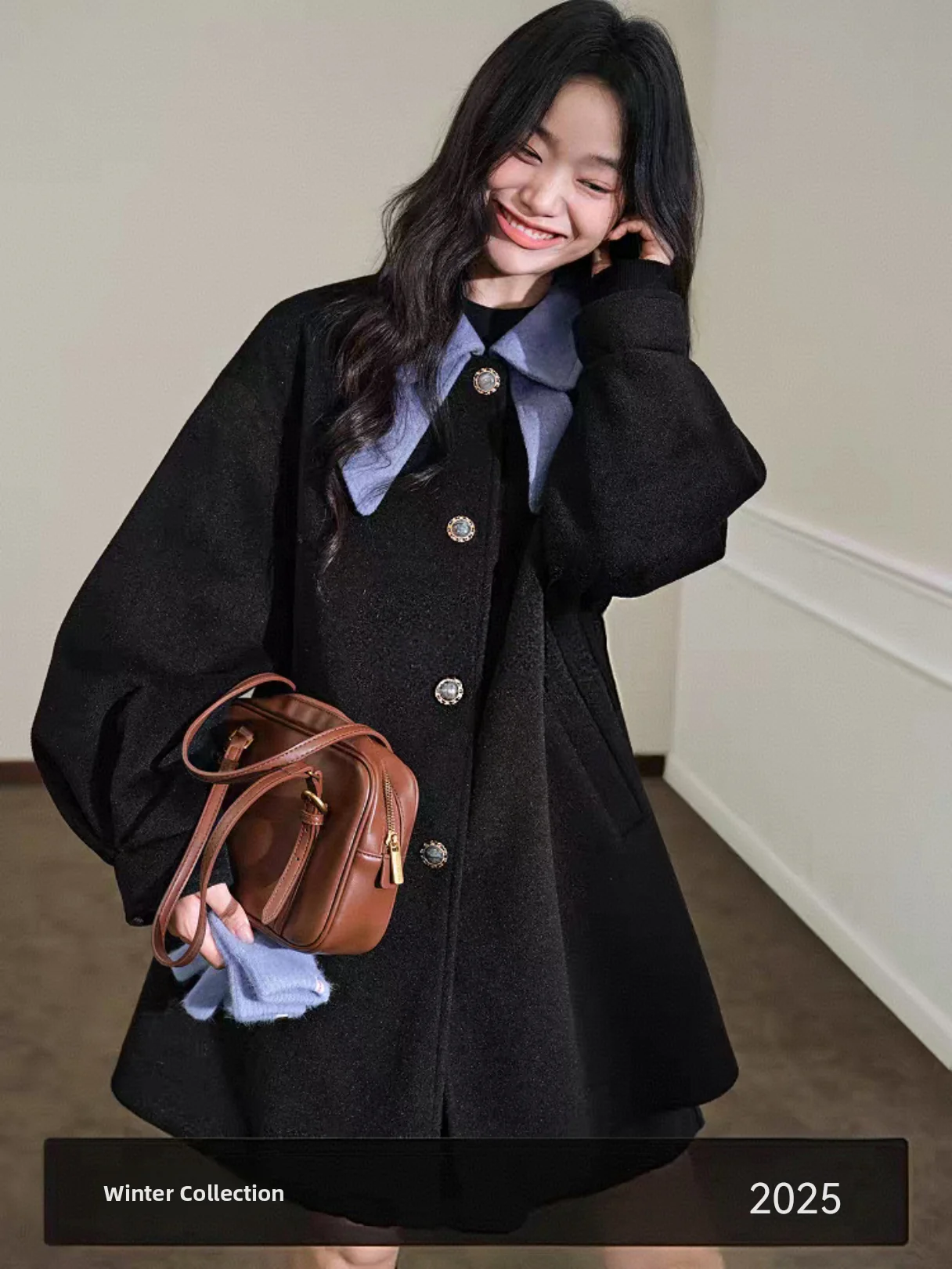 

Bla Woolen Coat Doll Collar Women's New Year 2025 Autumn Winter Small Size Ele Outerwear Korean Sle Loose Fit