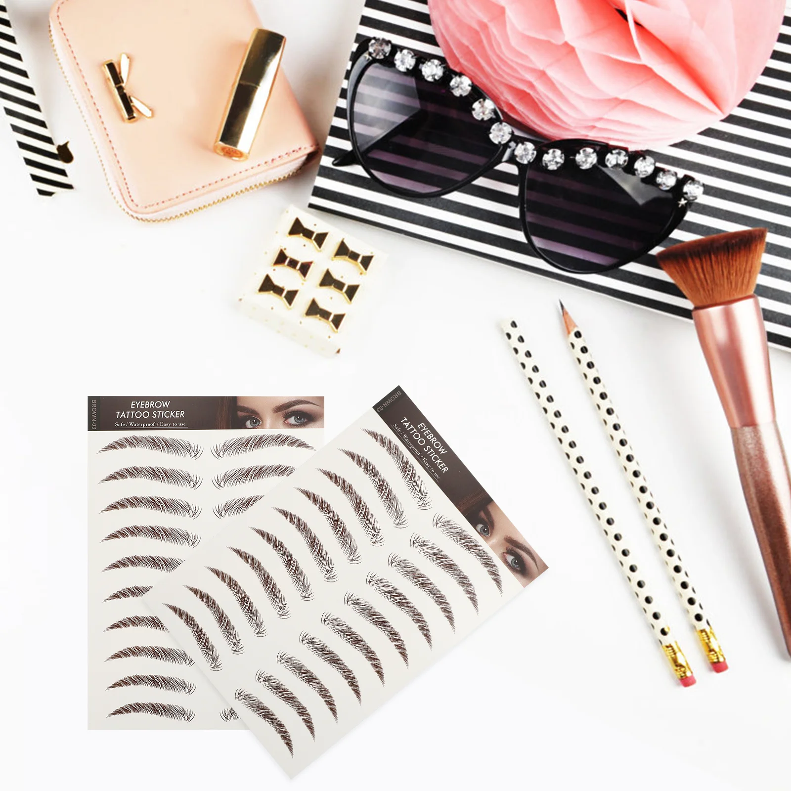 

9 Sheets Eyebrow Stamp Waterproof Stickers False Eyebrows Cosmetics Brown Makeup