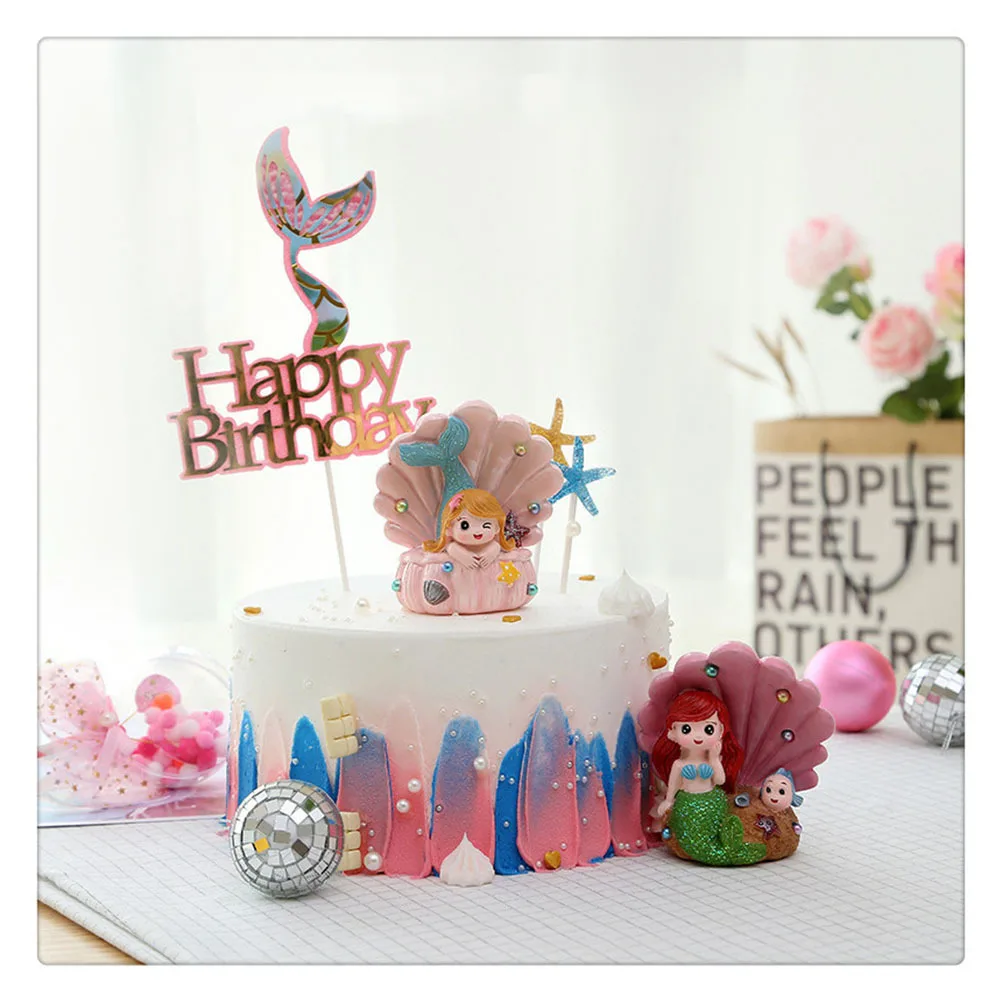 

1Pcs Mermaid Cake Adornment Resin Desktop Decor Birthday Party Cake Topper Gift Mermaid Adornment Desktop Decor