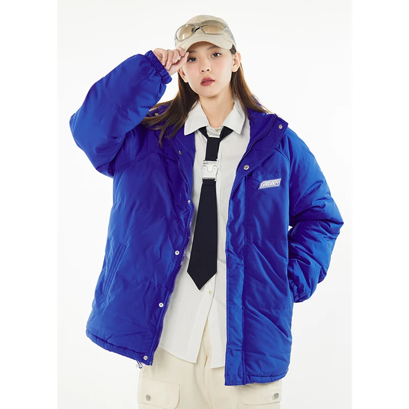 

Women Blue Down Jacket Coat American Fashion Vintage Windproof Thicken Warm Feather Duck Down Female Puffer Winter Outwear