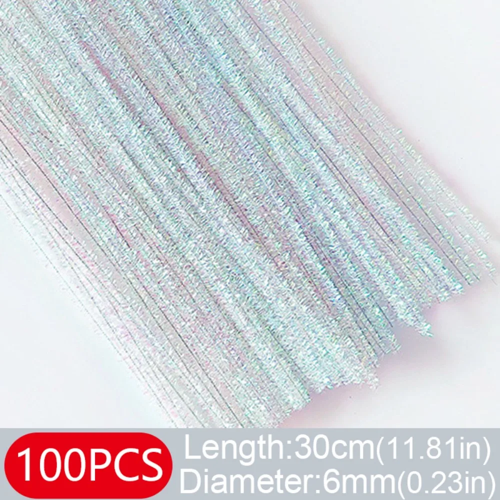 

100pcs New 30cm Glitter Chenille Stems Torsion Bar Wool Top Tinsel Stems Christmas Xmas Craft