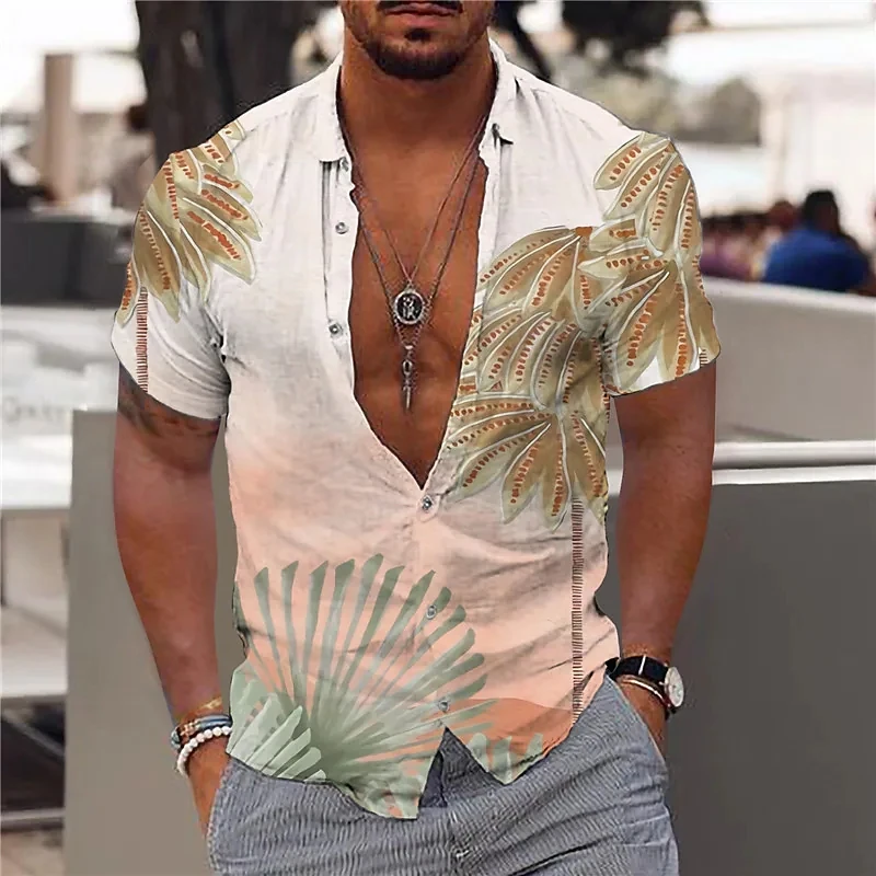 Summer Hawaiian Coconut Tree 3D Print Shirts Men Fashion Shirt Casual Vintage Streetwear Short Sleeve Shirt Blouse Man Clothing