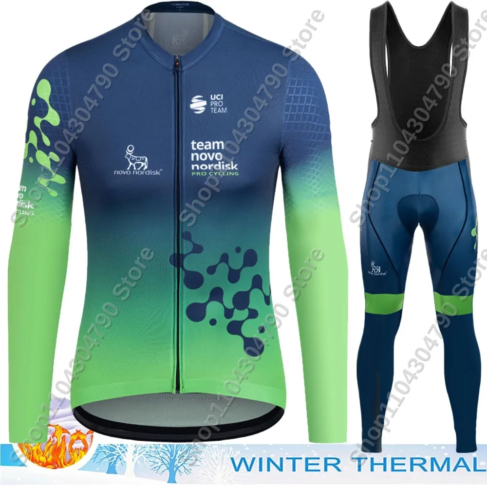 

2025 Novo Nordisk Team Комплект велосипедного трикотажа США Мужская зимняя одежда с длинным рукавом Велосипедный костюм Велосипедные дорожные брюки Нагрудник MTB Ropa