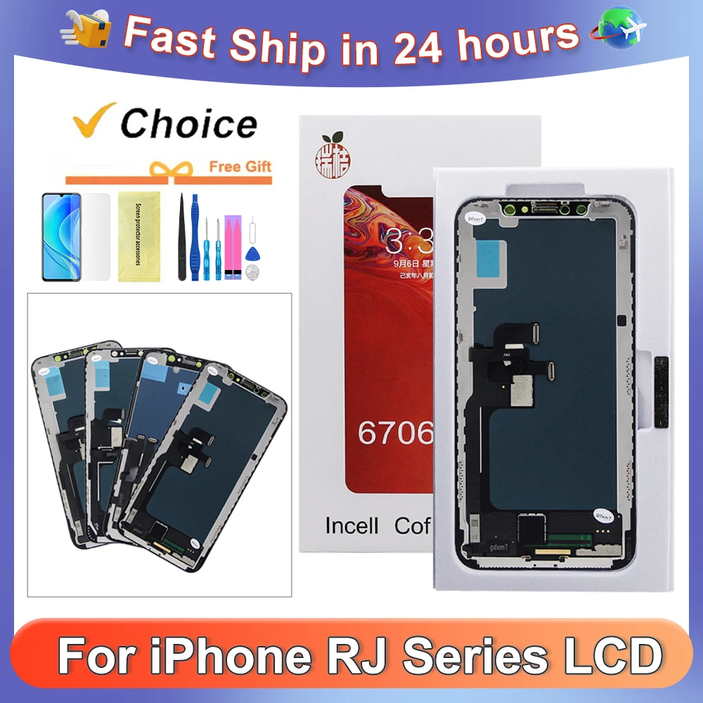 RJ Series INCELL For iPhone X XS XR 11 12 13 14 15 16 17 Pro Max Plus LCD Display Touch Screen Digitizer Assembly Replacement