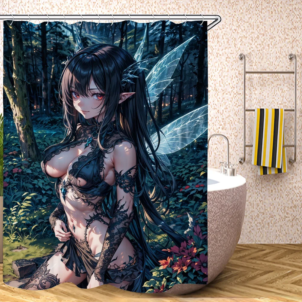 Devil Angel Bathroom Shower Curtain Waterproof Curtains for Bedrooms Bath Folding Partition Accessories Fabric Things the Set