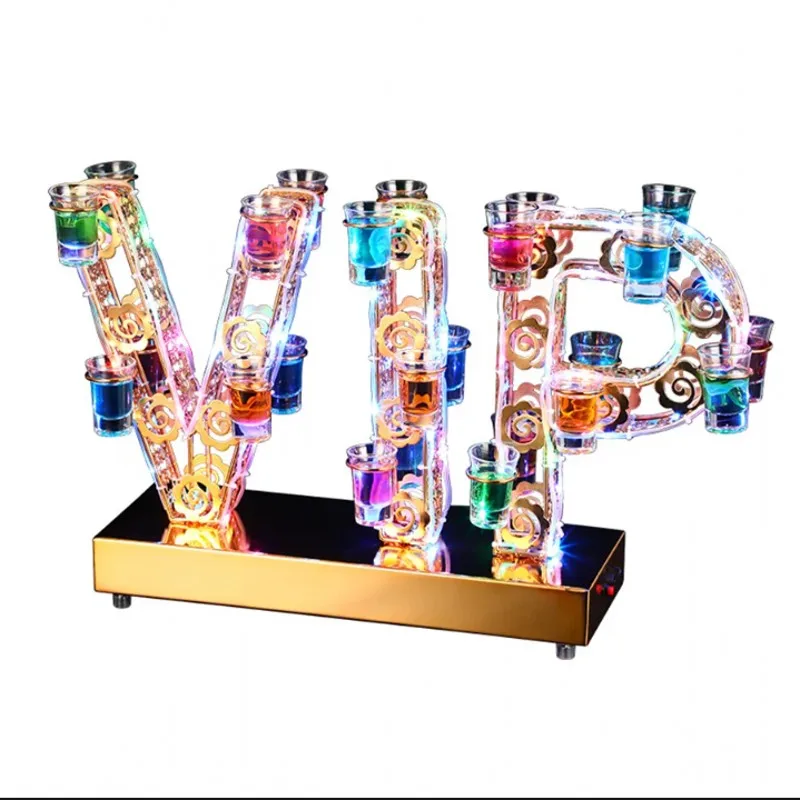 

VIP Shape LED Luminous Cocktail Tray Wine Glass Holder Rechargeable Bar NightClub Disco Party VIP Service Shot Glass Rack Decor