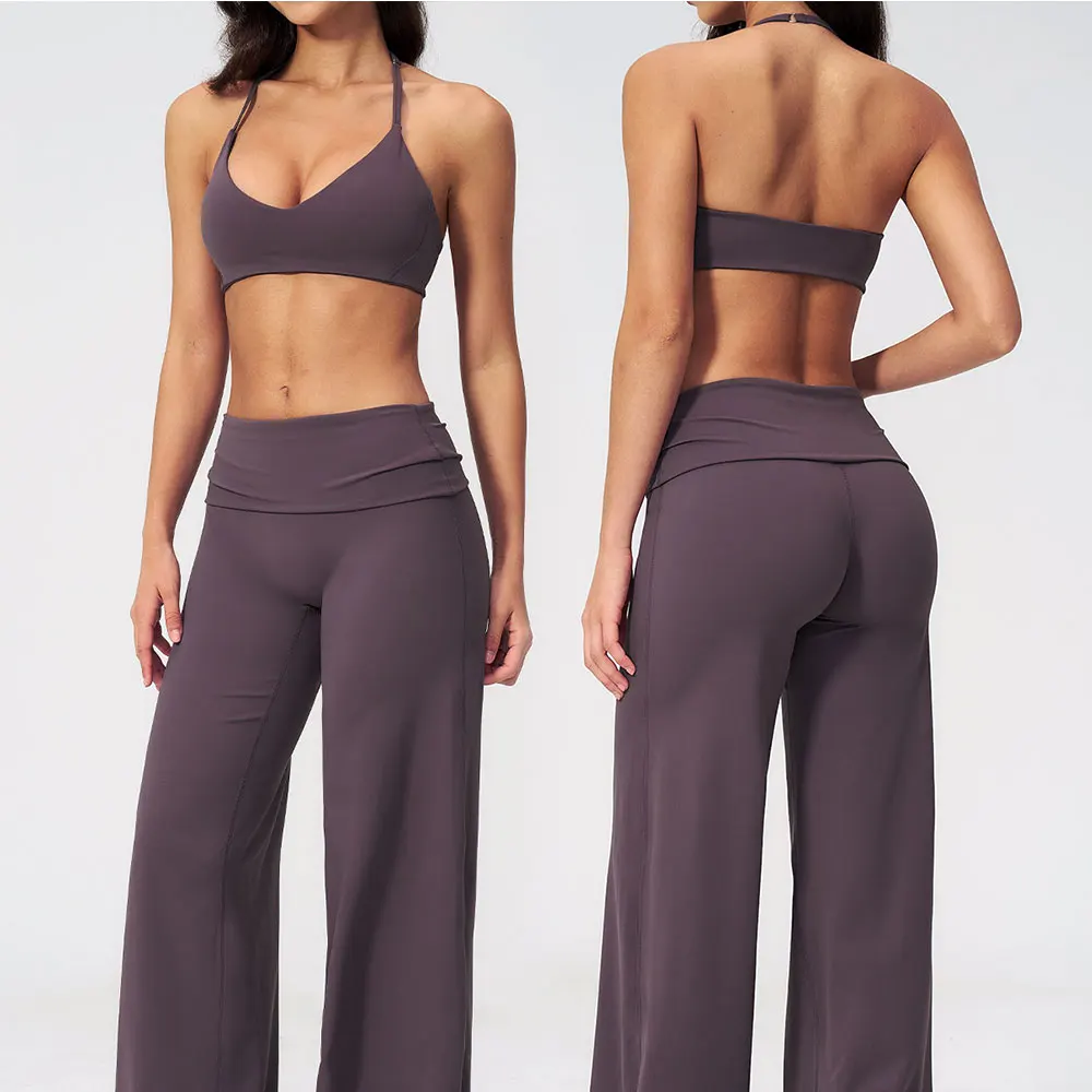 2 Piece Yoga Set Halter Bra Scrunch Butt Pants Shorts Fitness Pilates Gym Yoga Slothing Workout Training Women Seamless Ribbed