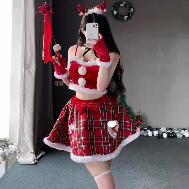 

Anime Cosplay EVA Ayanami Cosplay Santa Girl Christmas Dress Series Costume Girl Red Dress Christmas Santa Claus Stage Show Suit