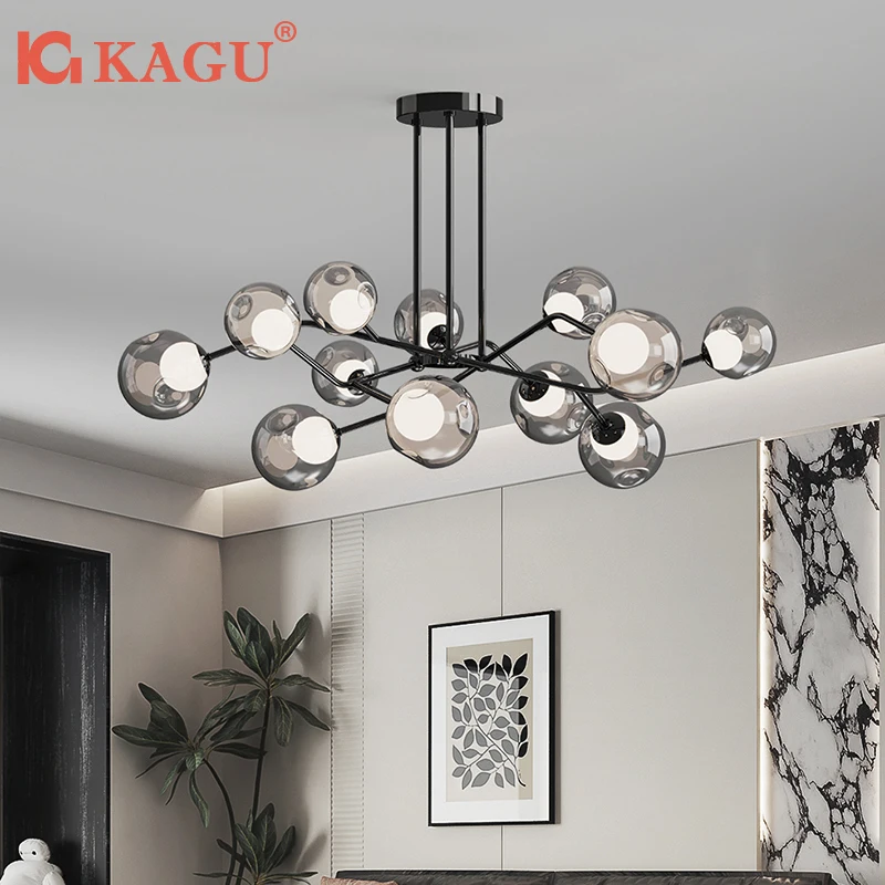 

Modern Magic Bean Molecule Chandelier Smoke Gray Glass Ball Pendant Light For italian restaurant Bar Living Room Modern Lighting