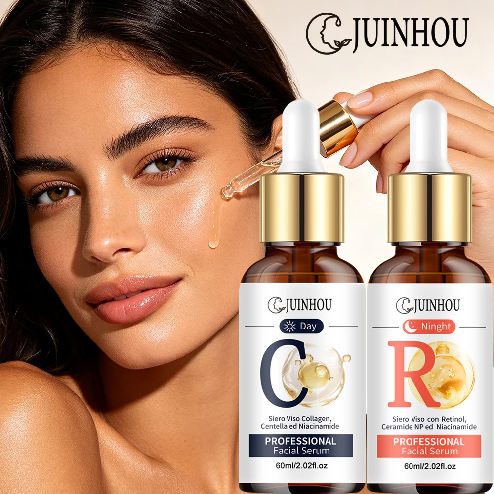JUINHOU 2PCS Morning Collagen Evening Retinol Facial Serum Set Hydrating Support Skin Elasticity Improve Skin Texture Daily Care
