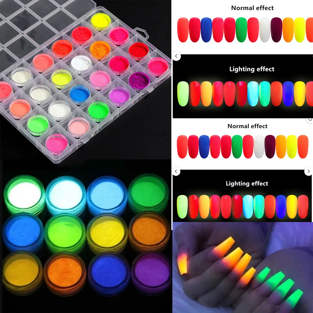 12pcs/set Colorful Professional Gel Polish Smooth Acrylic Powder Manicure Diy Fluorescent Neon Pigment Powder Nails Decorations