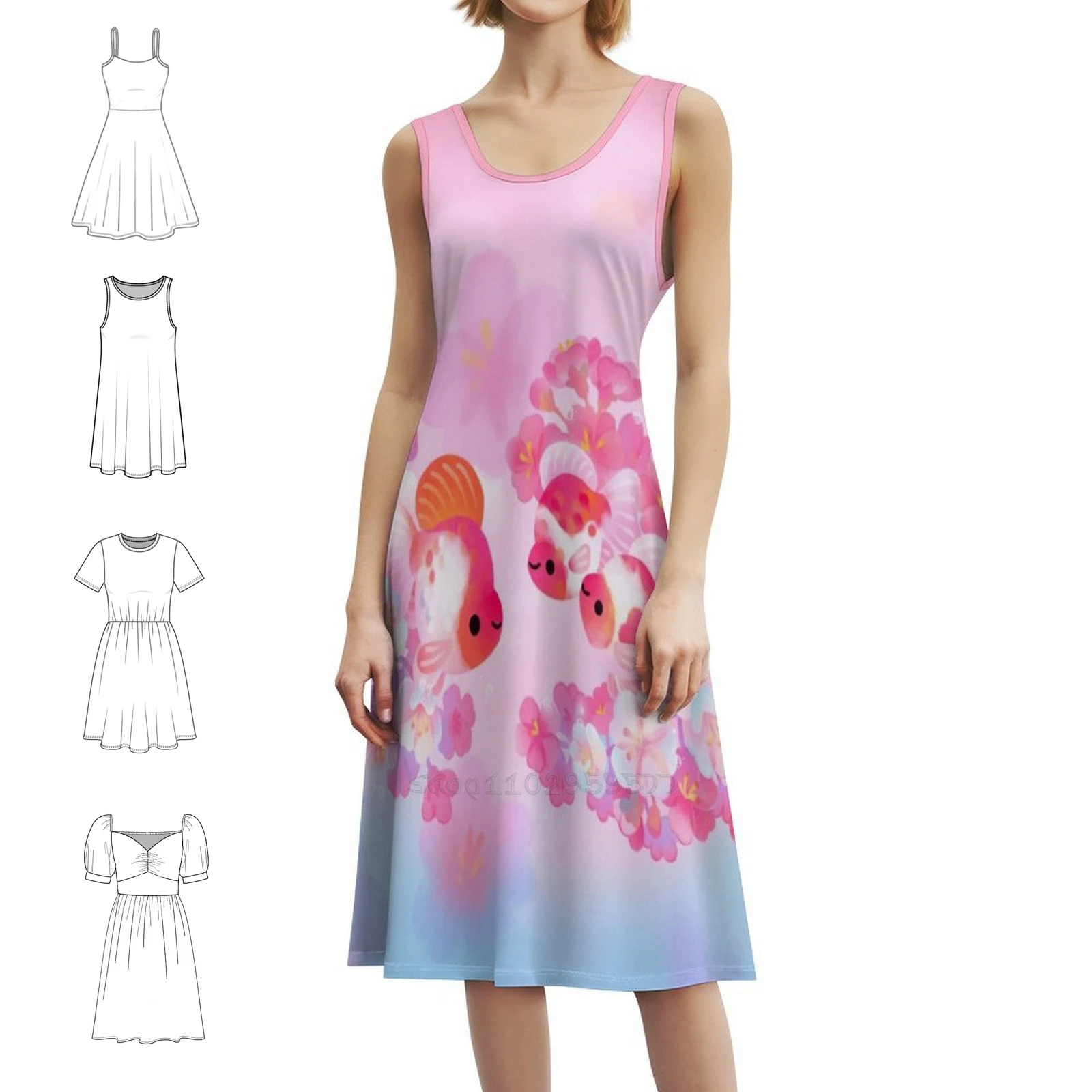 Sakura ryukin estilo coreano vestido casual para mulheres simples diário escritório senhora vestidos flor de cerejeira peixinho sakura vestido de primavera