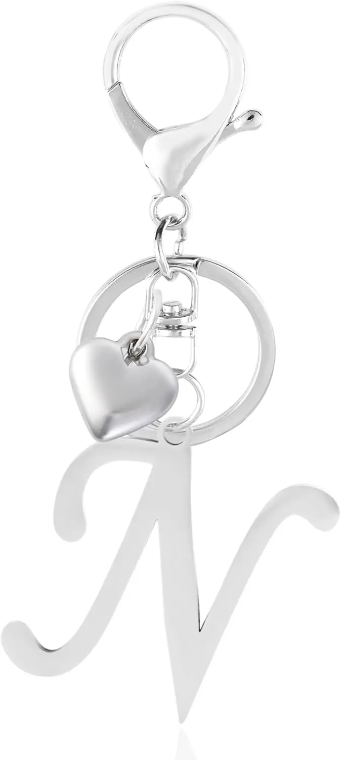 

A to Z Heart Initial Keychain Stainless Steel Alphabet Charm for Women and Girls
