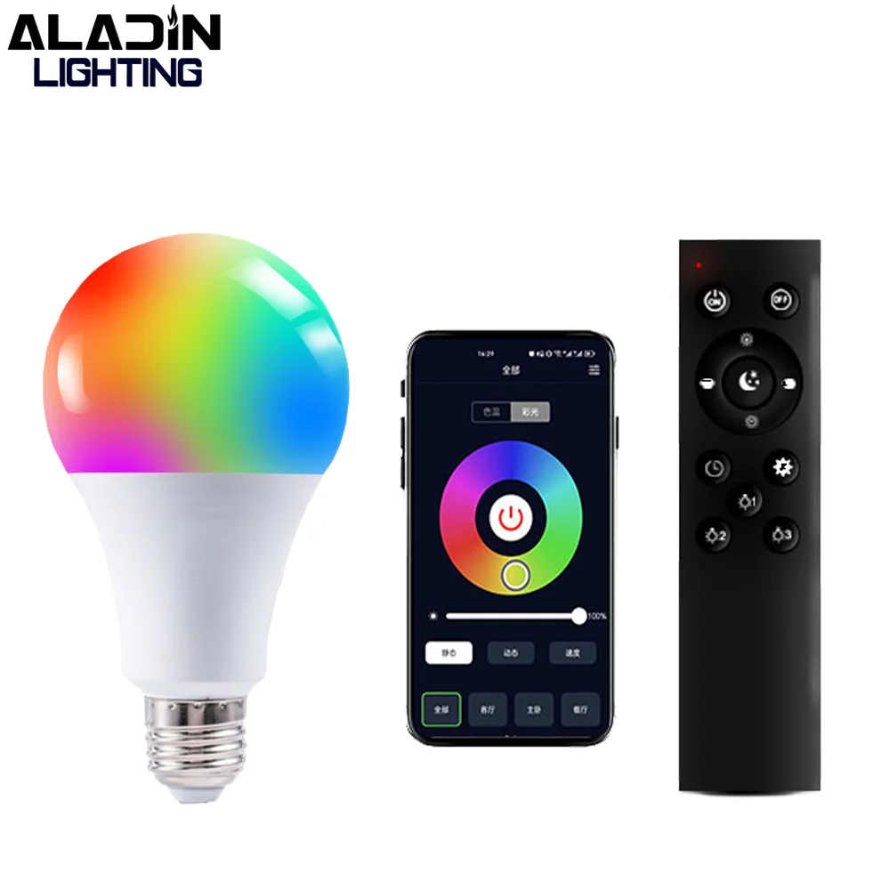 Aladin 3PCS Color Led Bulb Mobile APP Control Fixture for Party 2.4G Remote Control High Quality RGBCCTb Bul 9W 12W E26 E27