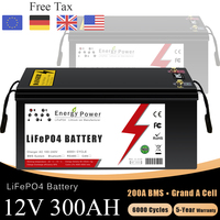 12V 200Ah 300Ah LiFePO4 Battery 6000 Cycles 12.8V Lithium Iron Phosphate Batteries For Off-Road Off-grid Solar RV Campers No Tax